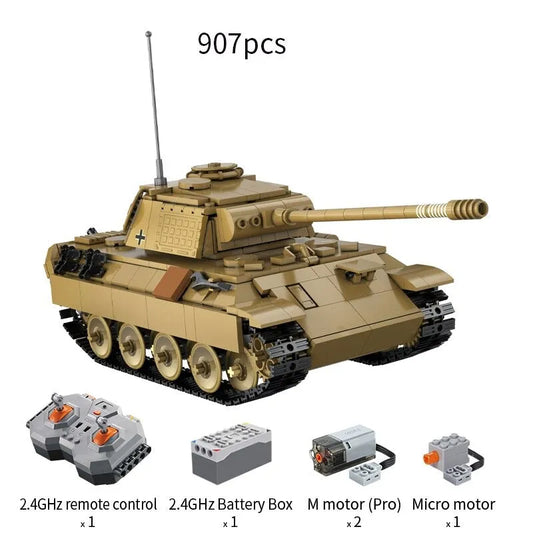Military WW2 RC Motorized Panther Tank Bricks Toy