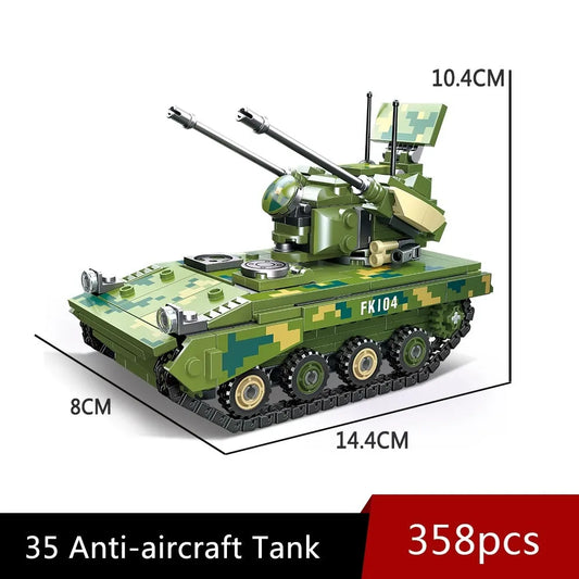 Military Type 09 Twin 35 Anti Aircraft Gun Tank Bricks Toy