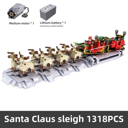 Building Blocks Motorized Santa Claus Sleigh Elk Bricks Toy