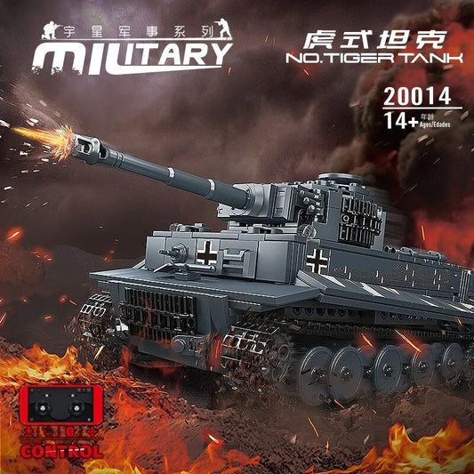 MOC WW2 Motorized RC Heavy Tiger Battle Tank Bricks Toy