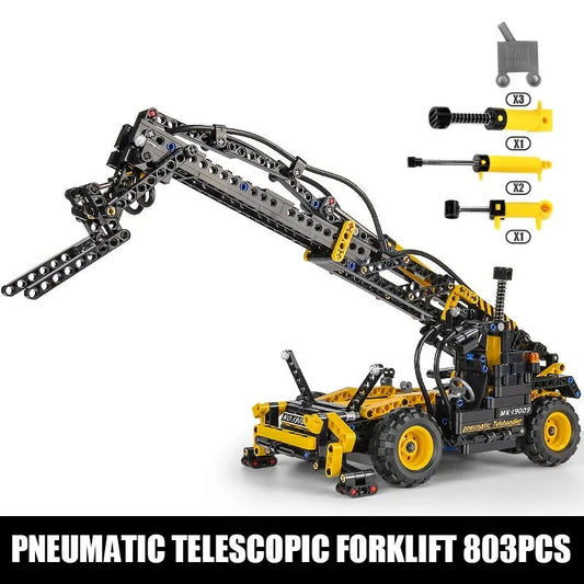 Tech MOC Pneumatic Telescopic Forklift Truck Bricks Toy