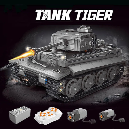 MOC WW2 Military RC APP Heavy Tiger Tank Bricks Toys T4016