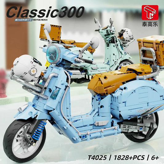 Tech MOC Vespa Classic 300 Motorcycle Bricks Toy T4025A