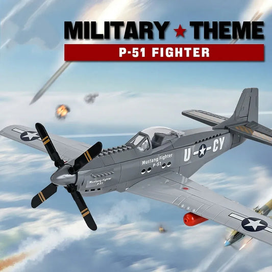 Military WW2 Aircraft P-51 Mustang Fighter Bricks Toy