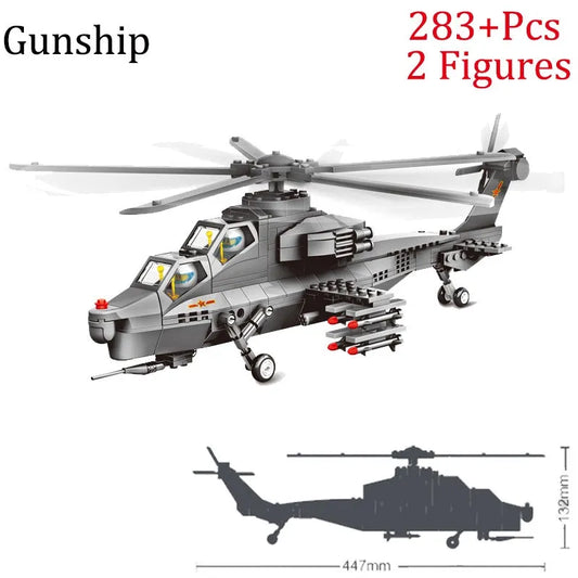 MOC Military WZ-10 Gunship Helicopter Bricks Kids Toys