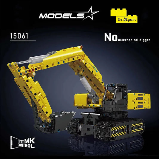 Tech MOC Motorized Yellow Mechanical Digger Bricks Toy