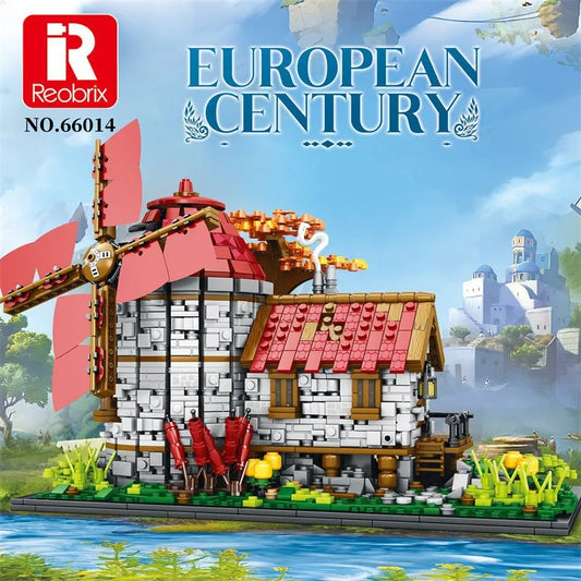 European Century MOC Medieval Windmills Town Bricks Toy