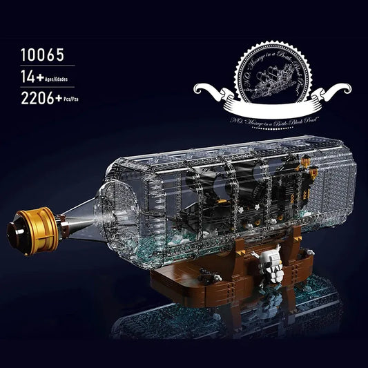 Art MOC Black Pearl Drifting Bottle Ship Bricks Toy