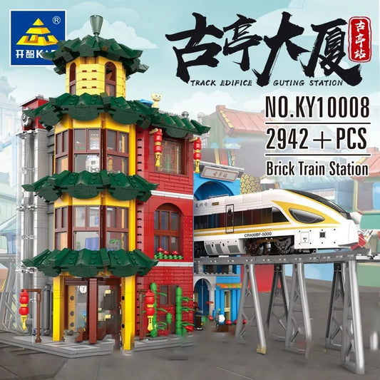 City Creator Expert MOC Gutting Train Station Bricks Toy