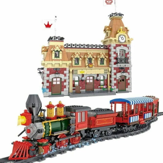 City Street MOC RC Motorized Train Station Bricks Toys