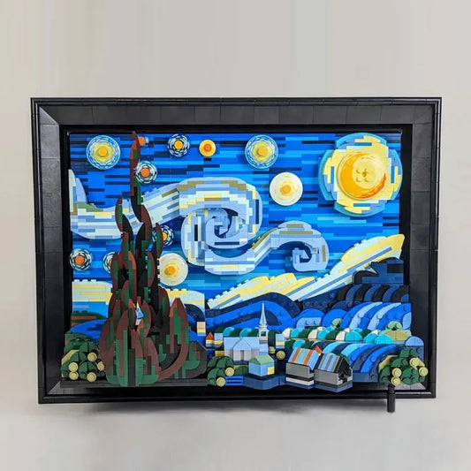 MOC Art Idea Famous Picture Paint Starry Night Bricks Toys