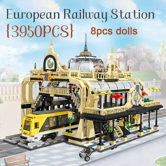 Building Blocks City Street Expert European Trains Station Bricks Toys