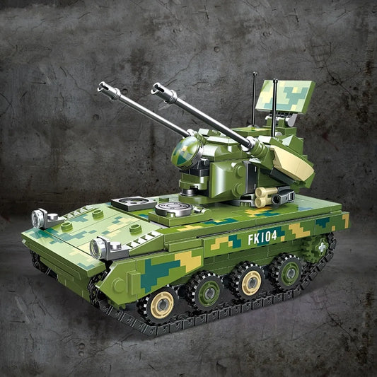 Military Type 09 Twin 35 Anti Aircraft Gun Tank Bricks Toy