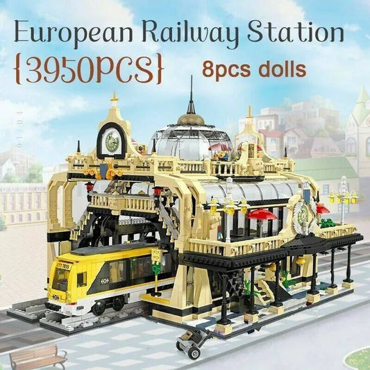 MOC City Creator Street European Train Station Bricks Toys