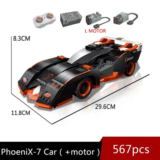 Tech Motorized MOC Phoneix-7 Racing Car Bricks Toy
