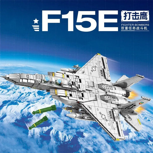 MOC Military Aircraft F15E Jet Fighter Plane Bricks Toys