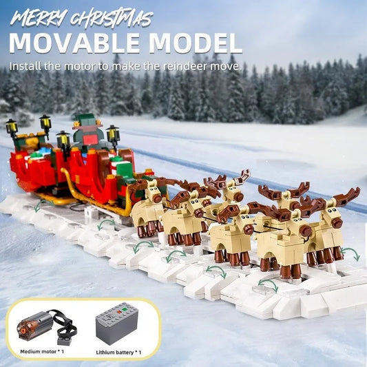 Building Blocks Motorized Santa Claus Sleigh Elk Bricks Toy