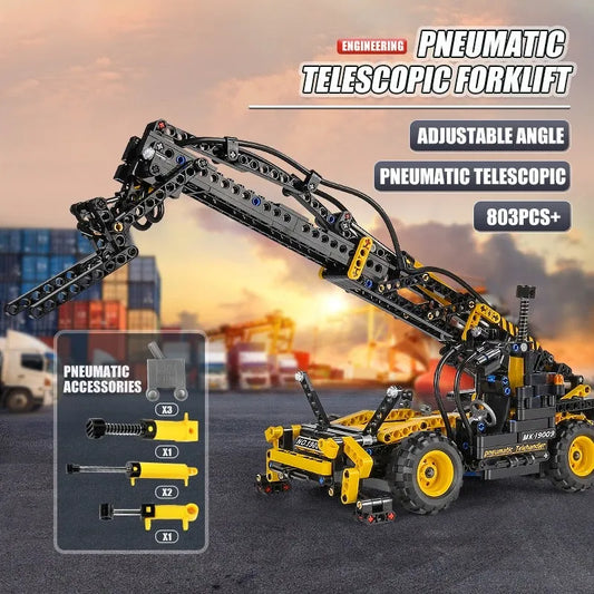 Tech MOC Pneumatic Telescopic Forklift Truck Bricks Toy