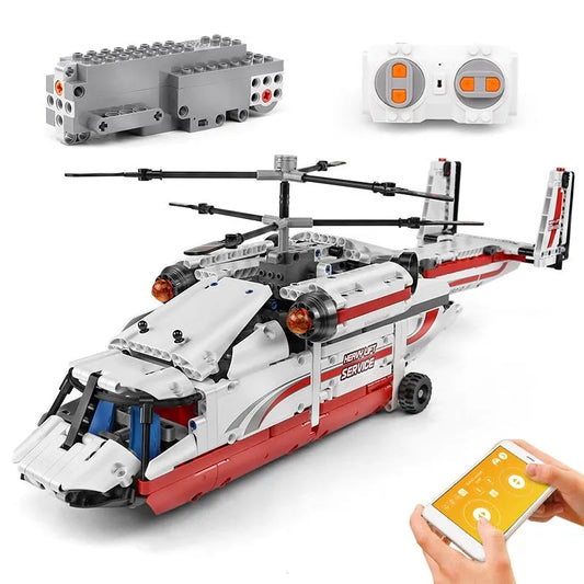 Tech MOC RC Motorized Heavy Lift Helicopter Bricks Toy 15012