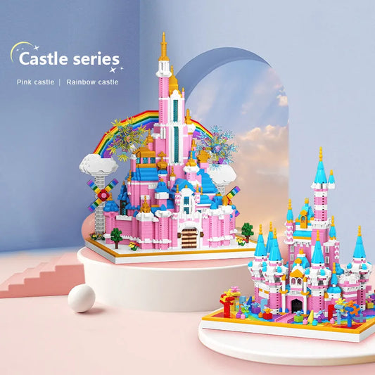 MOC 92002 Girls Princess Pink Rainbow Castle MINI Bricks Toys