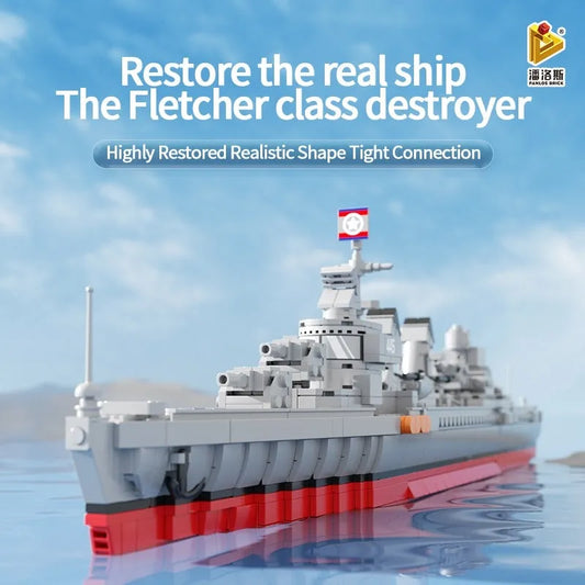 MOC Military WW2 Fletcher Class Destroyer Bricks Battleship