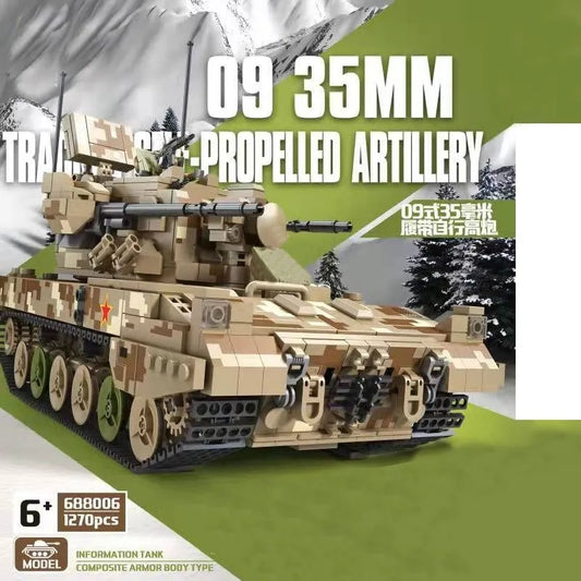 MOC WW2 Military Tacked Self-Propelled Artillery Bricks Kids Toys