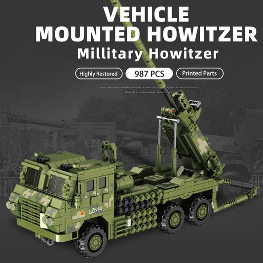 MOC WW2 SH-15X Armored Car Mounted Howitzer Bricks Toy