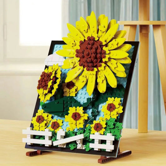 MOC Ideas Sunflowers Helianthus Art Painting Bricks Toy