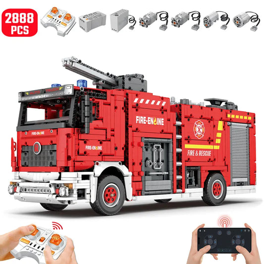 MOC 22008 RC APP Water Jet City Fire Ladder Truck Bricks Toys
